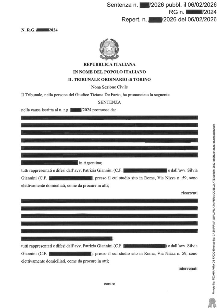 TRIBUNALE MINORI TORINO SENTENZA CITTADINANZA 2026